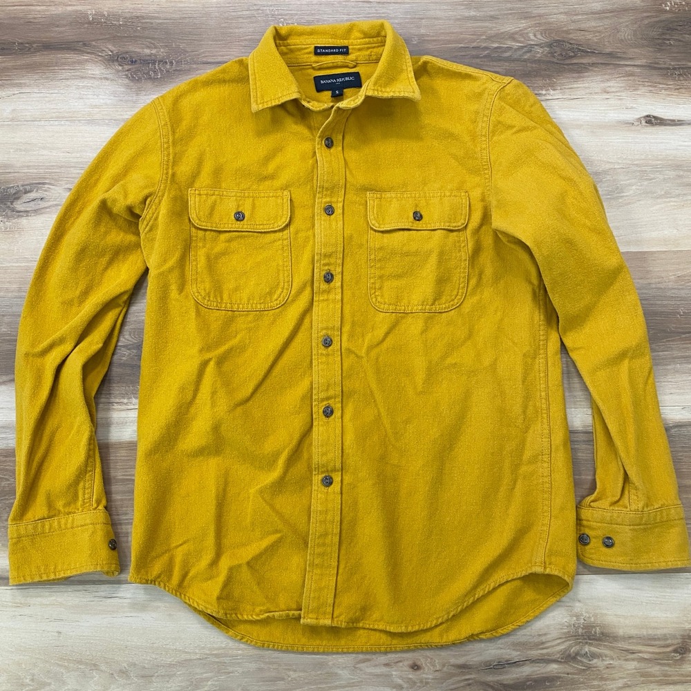 Banana Republic Flannel Shirt Small Mustard Yellow Cotton Standard Fit 652926-05